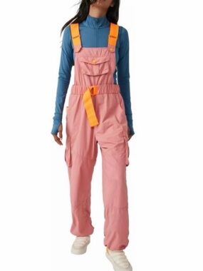 Free People Pink Overalls with Orange Straps